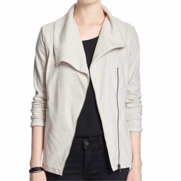 BANANA REPUBLIC | Light Beige Asymmetric Moto Zip Sweatshirt Jacket | XSmall - Picture 1 of 4
